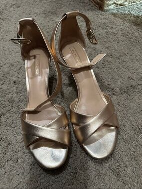 Antonio Melani leather Rose Gold Crisscross Ankle-Strap Heels